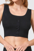 Kadın Düğmeli Crop Atlet Kalın Askılı Basic Esnek Günlük Spor Bluz Crop