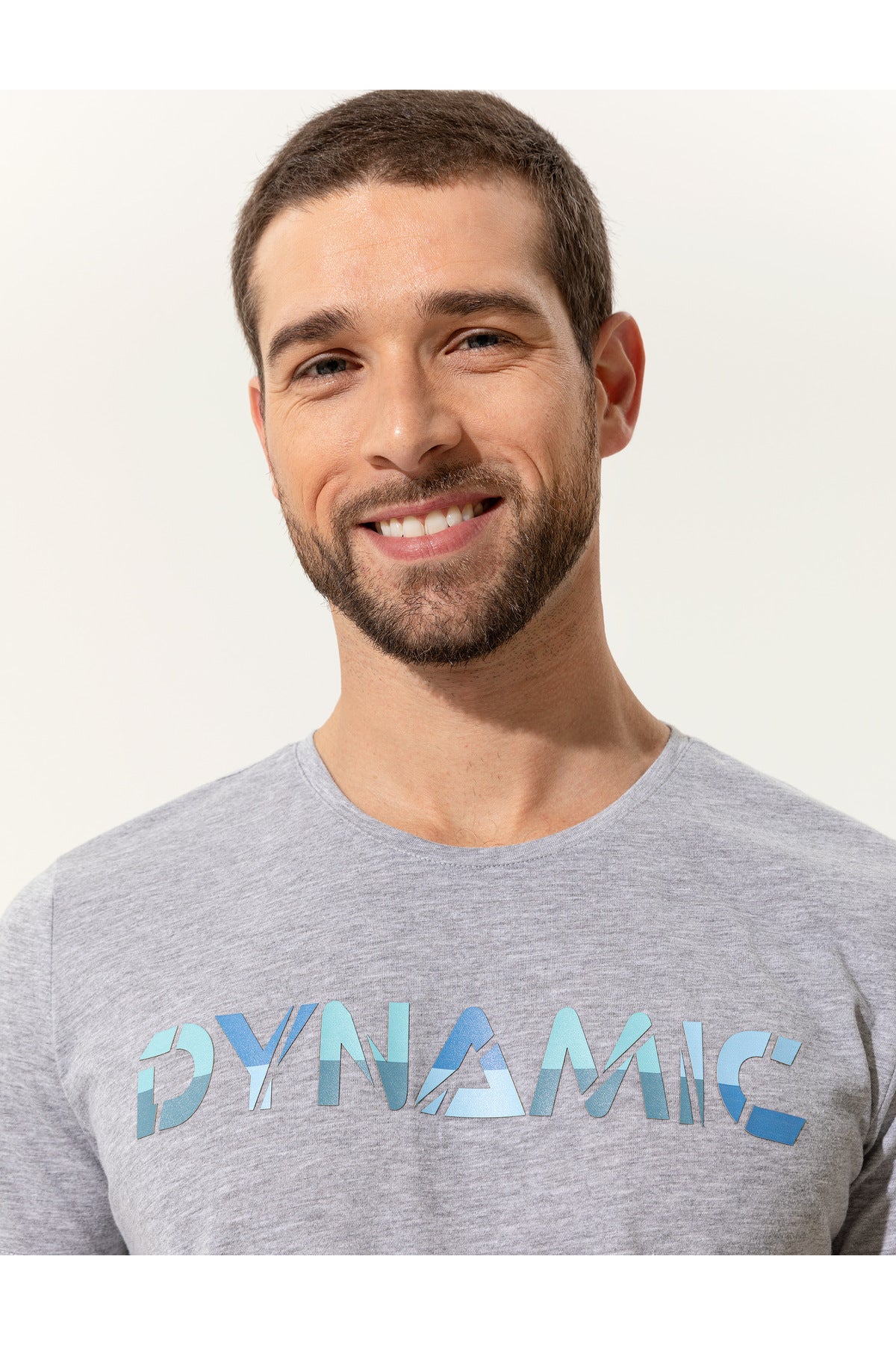 Açık Gri Melanj Slim Fit %100 Pamuk Baskılı Bisiklet Yaka Tişört 50249695-VR091