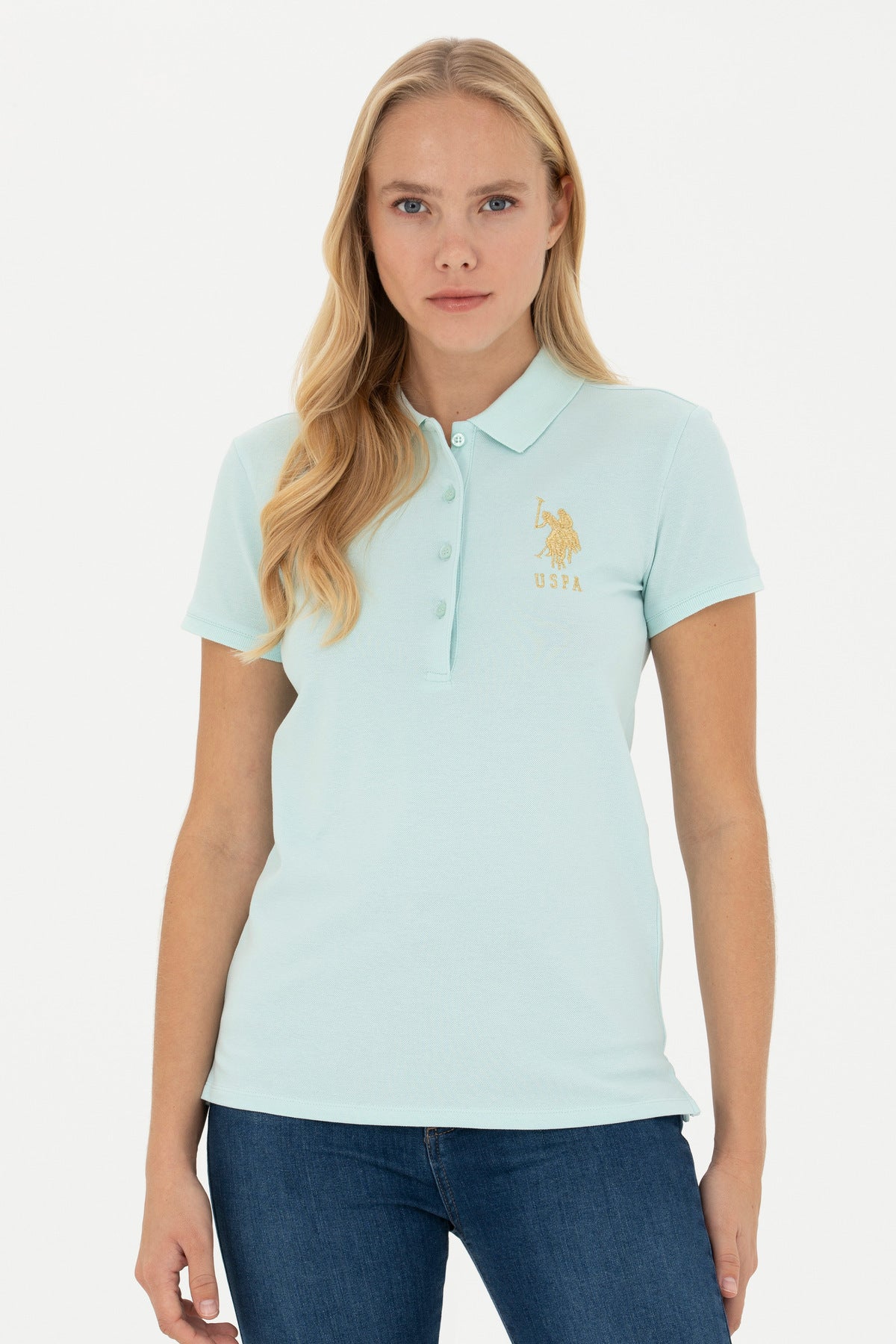 Kadın Su Yeşili Basic Polo Yaka Tişört 50262700-VR083
