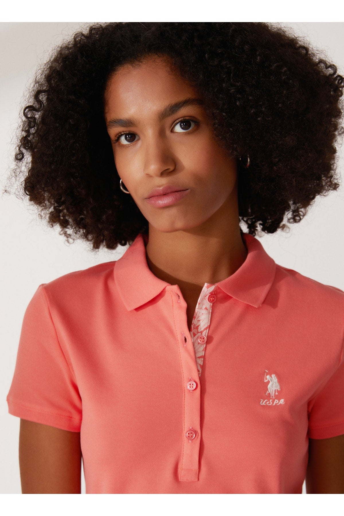 Polo Yaka Düz Somon Kadın T-shirt Tp0123